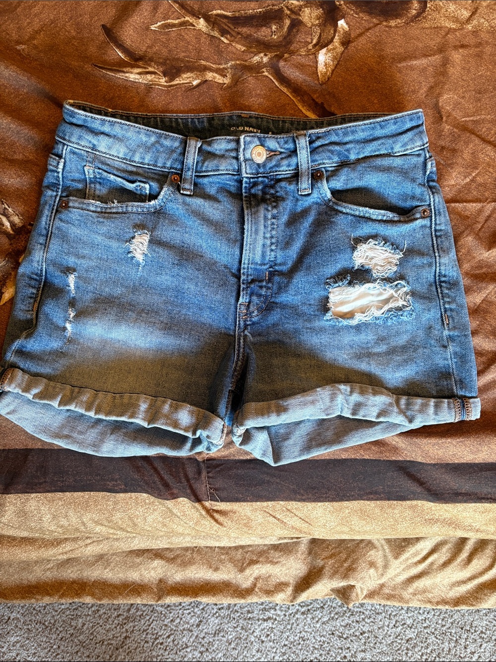 Old Navy Distressed Light Blue Rolled-Hem Denim Shorts